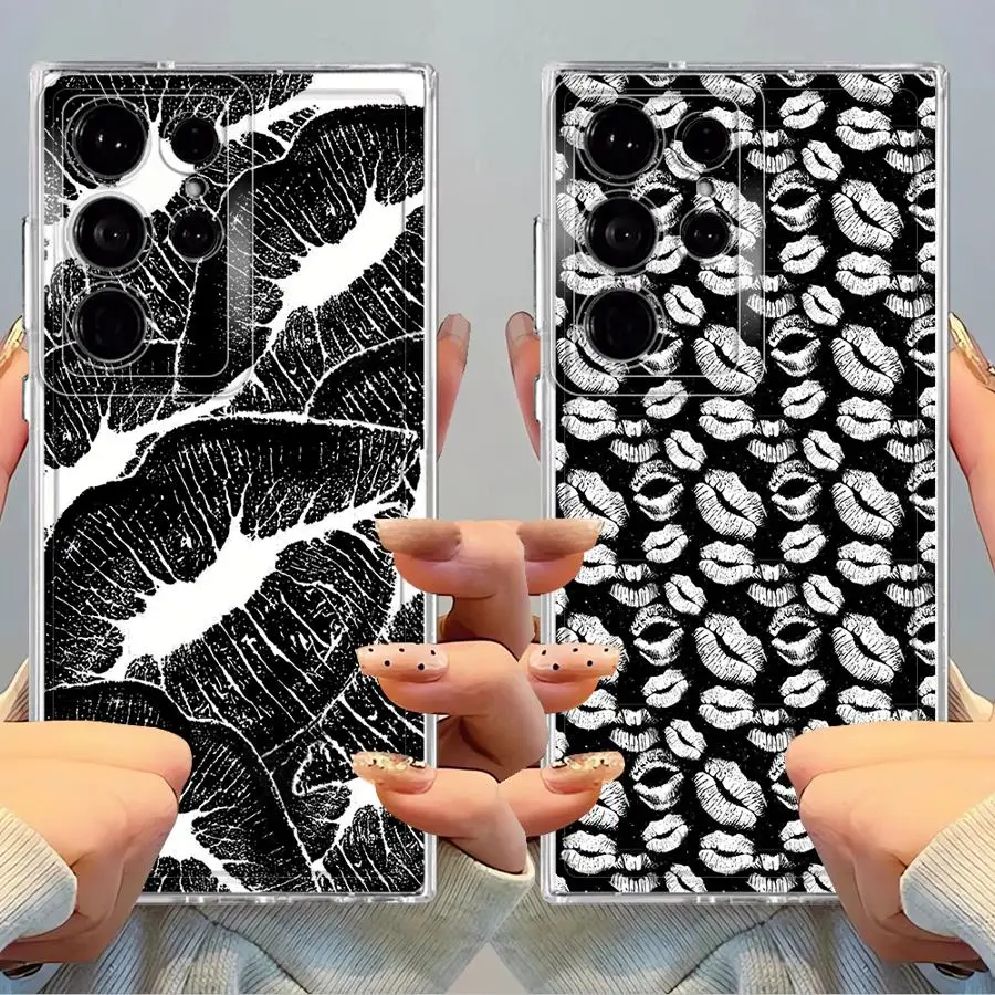 Funda para Samsung Galaxy S20 S25 Ultra S10 Plus Note 10 20 Ultra S24 FE S22 S21 S23 cubierta transparente arte de labios