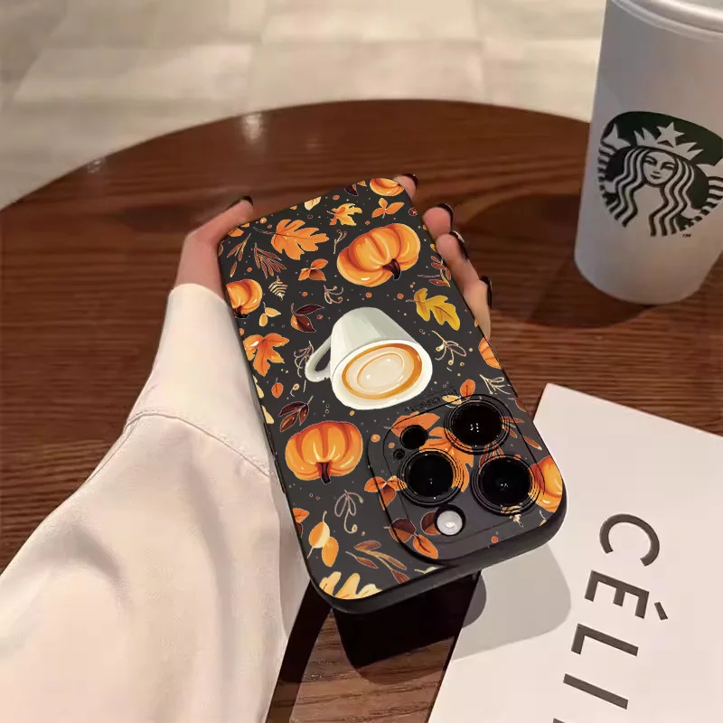 Funda de teléfono con estampado de calabaza y café de otoño para Xiaomi Redmi Note 14 Pro Plus 5G 14 13 12S 12 11 10 Redmi 14C 13C 4G funda de silicona - imagen 3