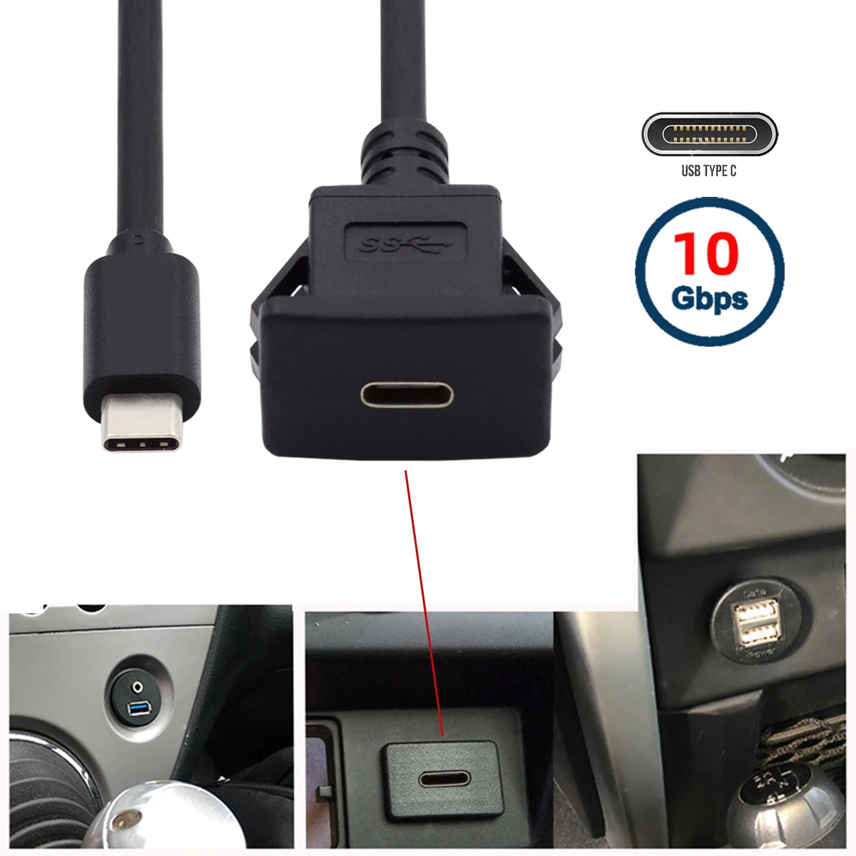 Chenyang-Cable de extensión para Panel de salpicadero de coche, montaje de pestillo empotrado, impermeable, a prueba de polvo, USB-C tipo C, USB 3,1, 10gbps - imagen 4