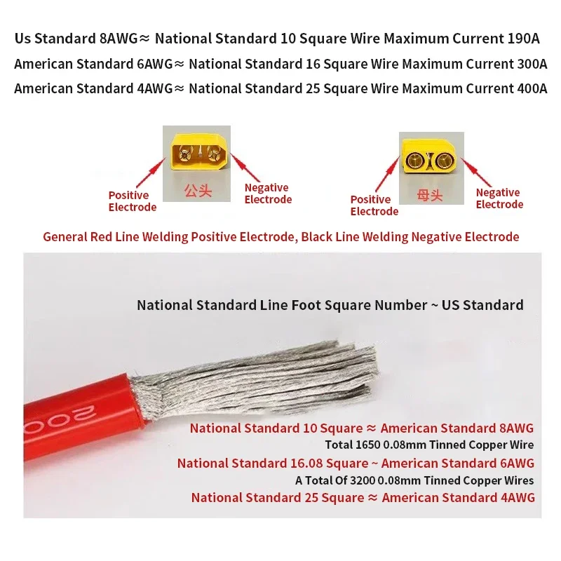 50A 8/10WAG QS8-S a conector Andeson vehículo eléctrico batería de litio adaptador macho hembra línea batería carretilla elevadora derivación cable - imagen 3