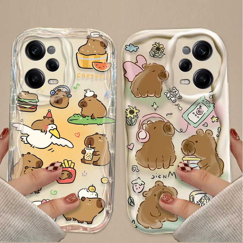 Preciosa funda ondulada de capibara de dibujos animados para Xiaomi Redmi Note 13 12 Pro Plus 4G 5G 12S 11S 1110 10S 9 9S Redmi 14C 13C 12C A3