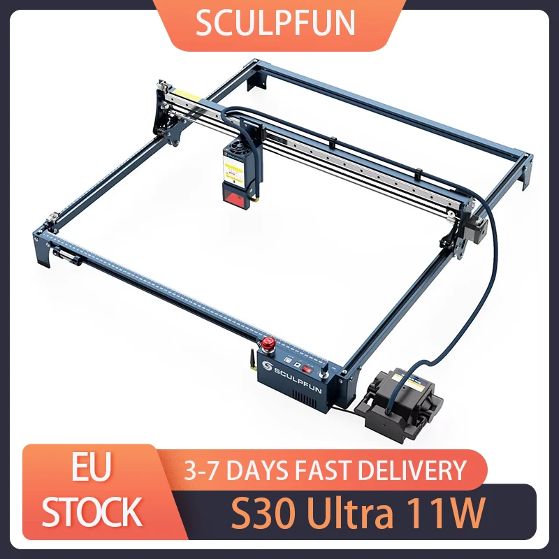 SCULPFUN-cortador láser S30 Ultra 11W con bomba de aire, máquina de grabado de 32 bits de placa base asistida por aire, área de grabado de 600x600mm