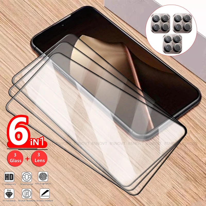 6 en 1 para Xiaomi 15T vidrio Xiaomi 15T Pro vidrio templado cubierta completa pegamento 9H Protector de pantalla de teléfono Xiaomi Mi 15T Pro lente de vidrio