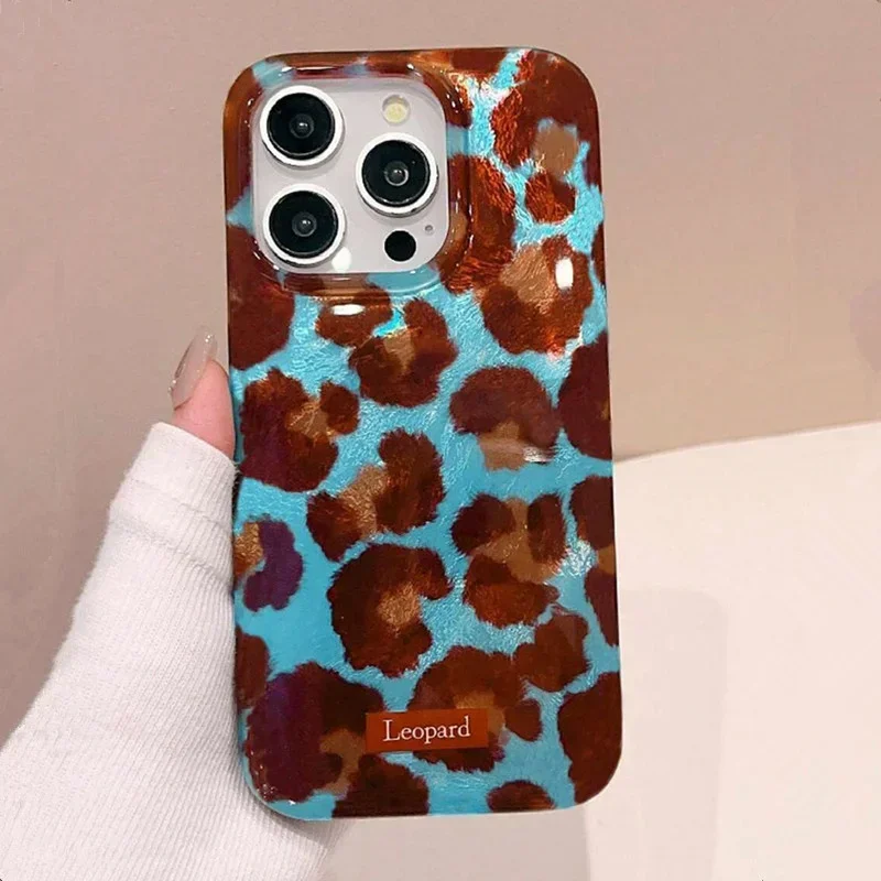 Funda de teléfono para iPhone 17 16 15 14 13 11 12 Pro Max Air XS 16E Plus SE2 coreano lindo estampado de leopardo gradiente Patern encantadora cubierta - imagen 3