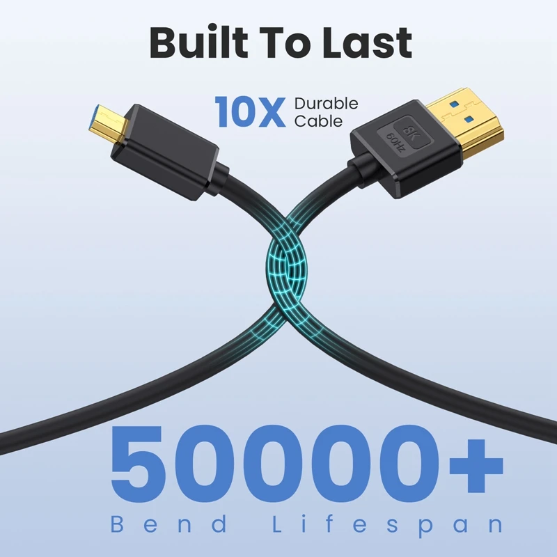 Cable Micro HDMI a HDMI de 1 pie, ángulo izquierdo de 90 grados, 48 Gbps, 8 K a 60 Hz, 4 K a 120 Hz, ultradelgado y flexible, compatible con cámara, - imagen 3