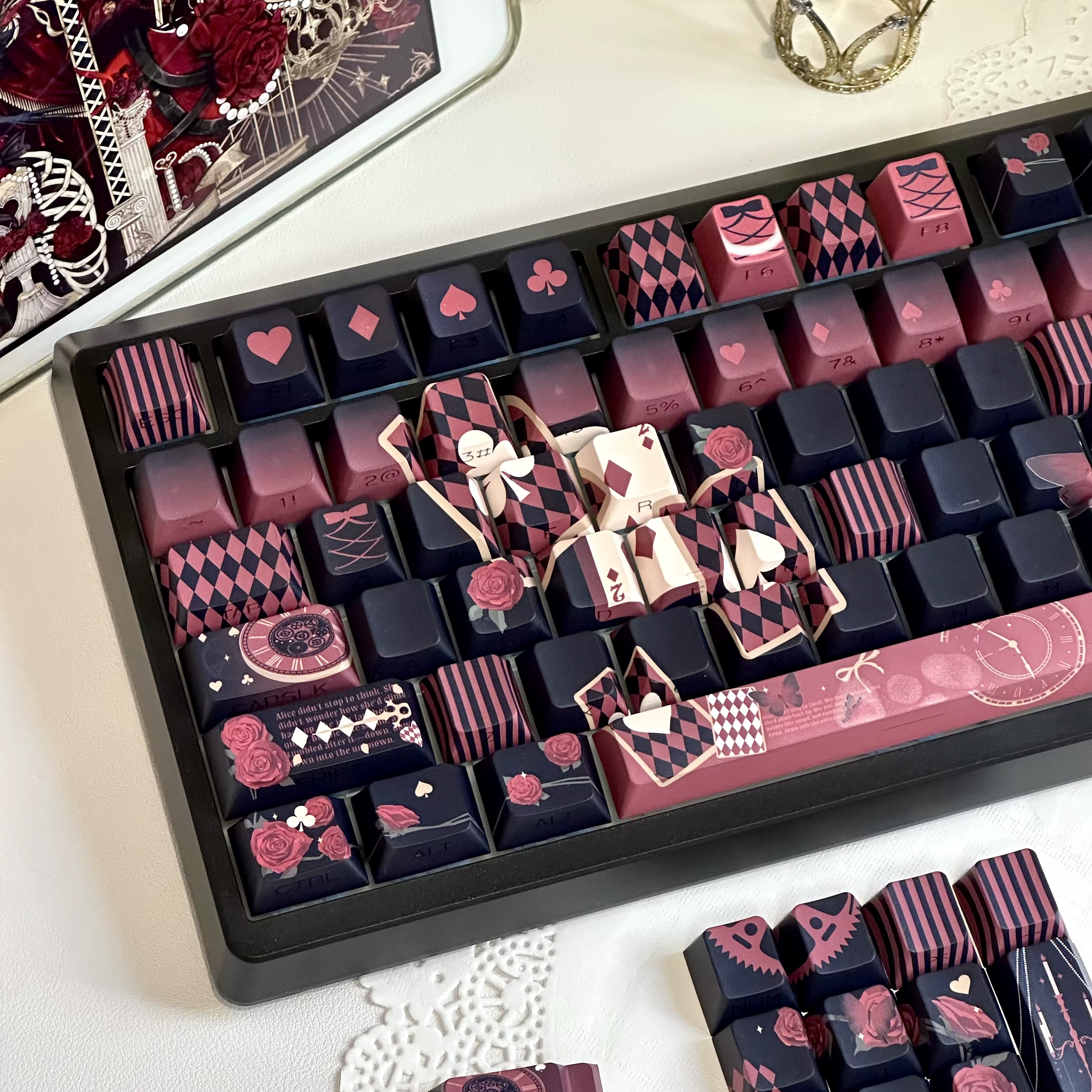 Teclas de teclado Cherry Pbt con un tema de Alice perdida oscura con retroiluminación impresa lateralmente 130 teclas - imagen 5