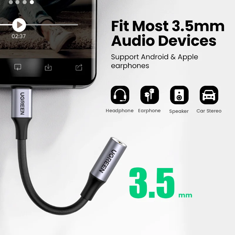 UGREEN-Cable USB tipo C a 3,5mm para auriculares, adaptador de Audio DAC para Xiaomi Mi10, HUAWEI P30, Oneplus 9 - imagen 4