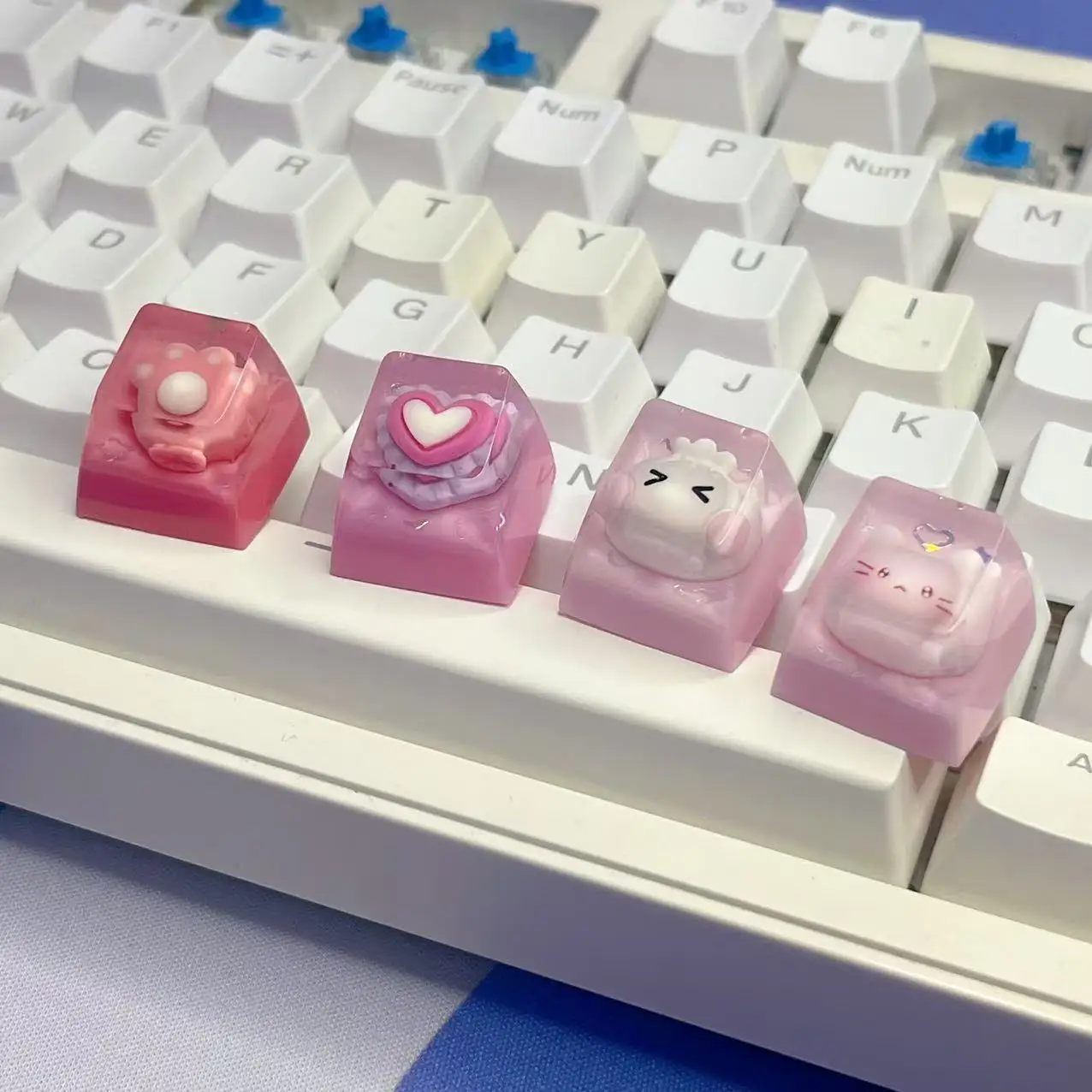 DIY lindo gato rosa cabeza Keycap gato garra juego Teclado mecánico resina transparente brillo ESC llave pareja regalo Keycap - imagen 5