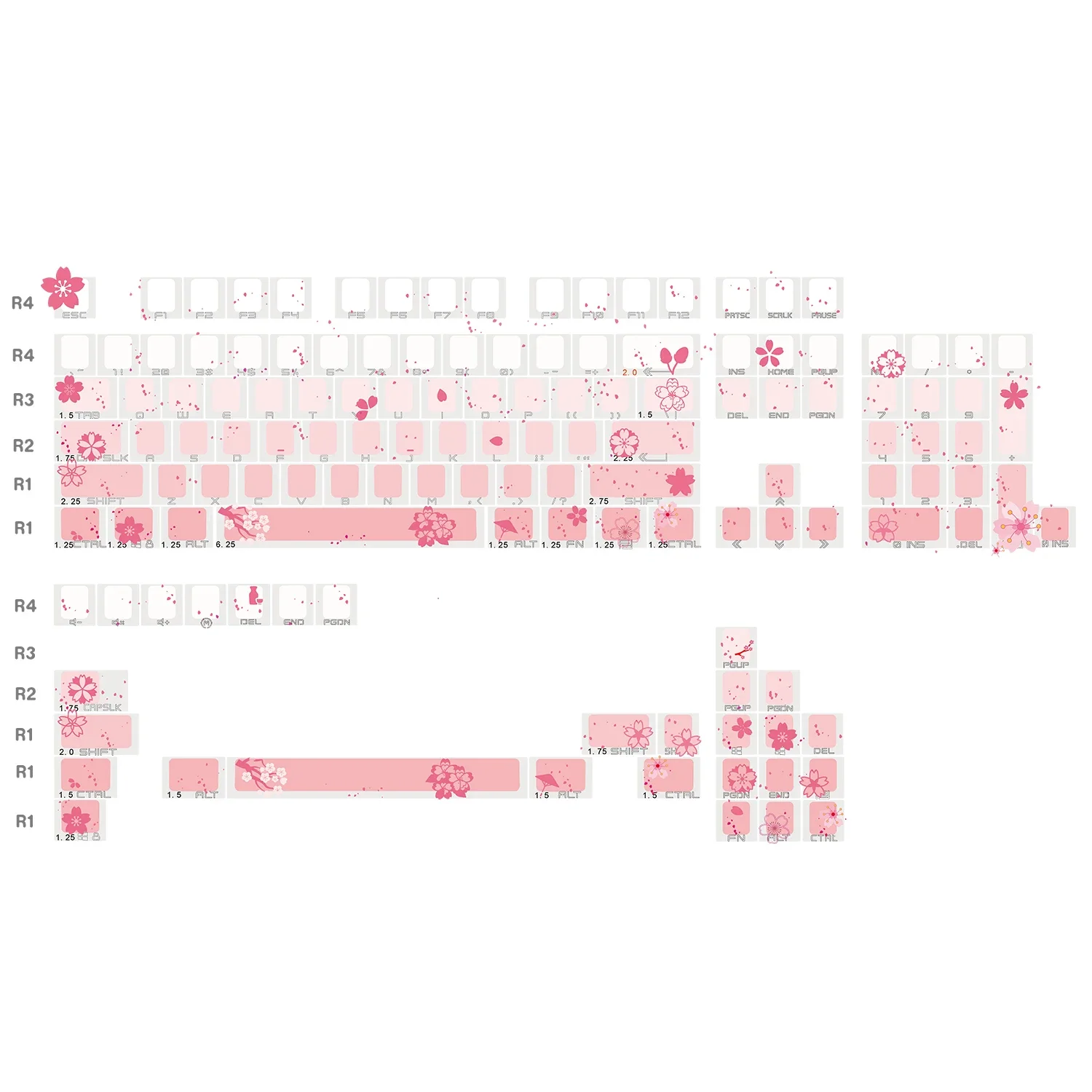 134 teclas Sakura Keycaps Impresión lateral Rosa PBT 5 tinte lateral Sub OEM altura retroiluminación Teclado mecánico AULA F75 Ajazz Akko Mad 60he - imagen 5