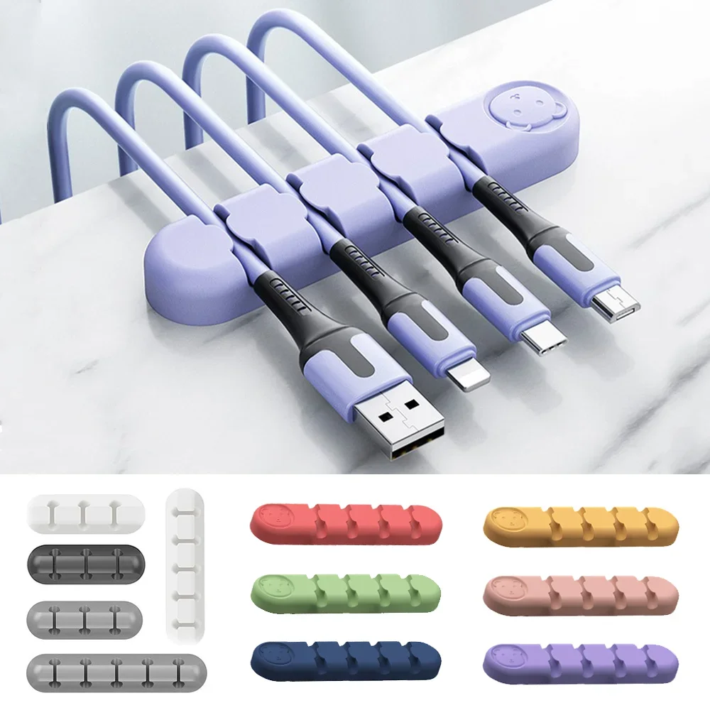 Enrollador de Cable USB de silicona, Clips de gestión de orden de escritorio en soporte de Cable de escritorio para ratón, auriculares y ordenador