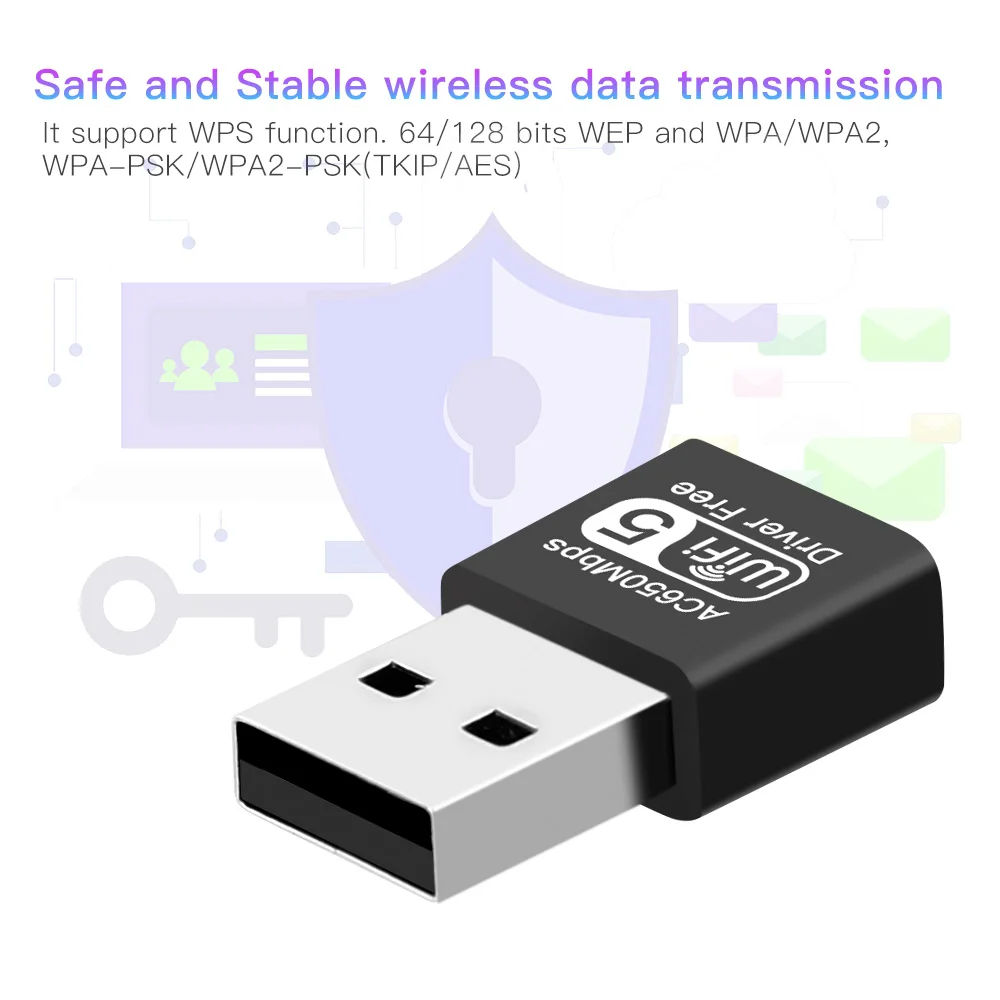 Adaptador WiFi USB AC650 adaptador inalámbrico USB 2,0 tarjeta WiFi Netowrk de doble banda para PC/portátil receptor Wlan para controlador Win10/11 gratis - imagen 3