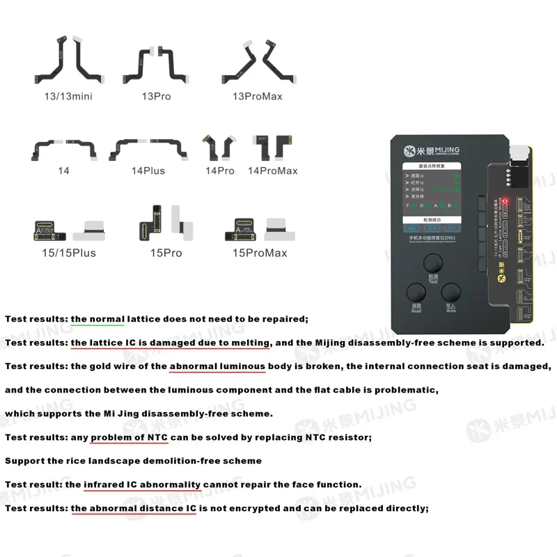 MIJING ZH01 13-16Series Face ID programador de reparación sin desmontaje con Cable FPC IP 13-15 Cable de matriz de puntos proyector de puntos Flex - imagen 3
