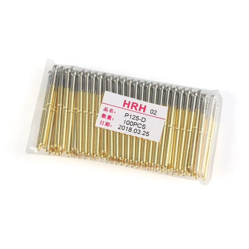 100PCS P125-D Spring Test Probe Test Pin Pogo Pin Total Length 33.35mm Copper Nickel Plated Head Dia 2.5mm Pin Dia 2.02mm