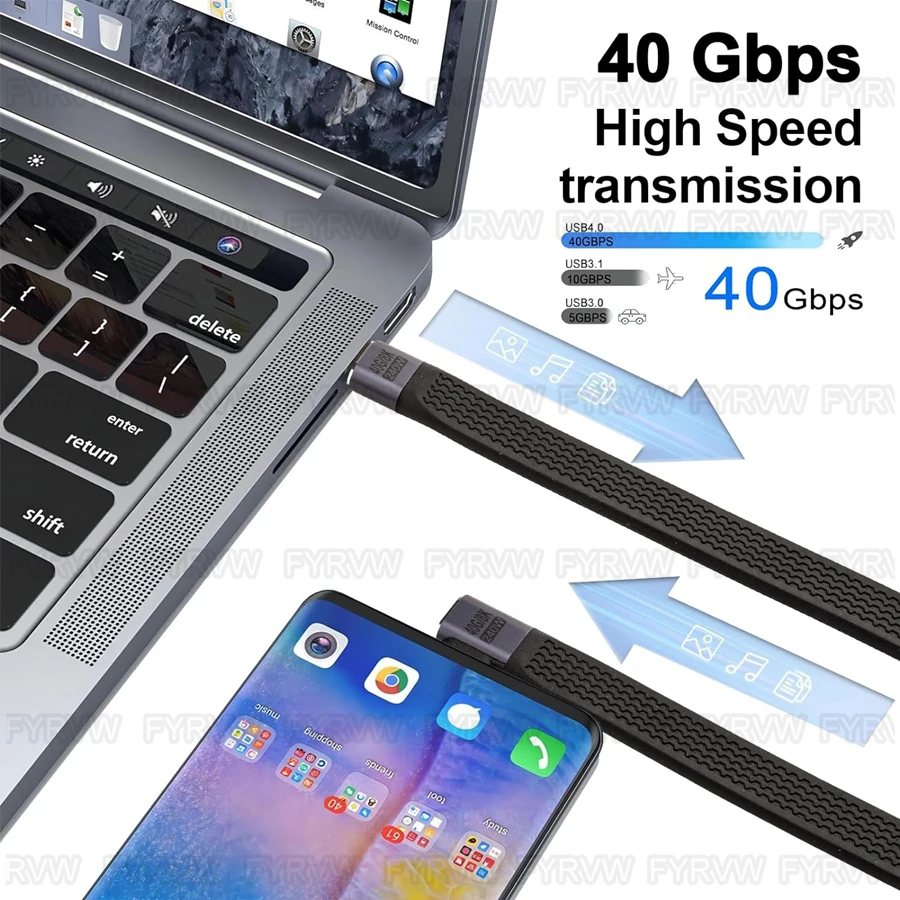 Cable USB4.0 de 40Gbps, Cable de 240W PD3.1 USB C a tipo C, Cable de datos Thunderbolt de 40Gbps, Cable de carga rápida FPC 5A para banco de energía - imagen 3