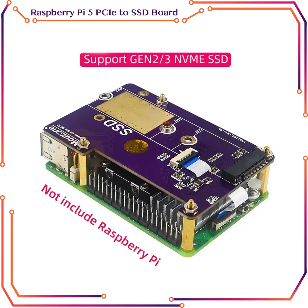 Raspberry Pi 5 PCIe a M.2 NVMe SSD compatible con Gen2/3 tamaño 2230 2242 2280 PCIE SSD placa de expansión para Pi5 RPi 5
