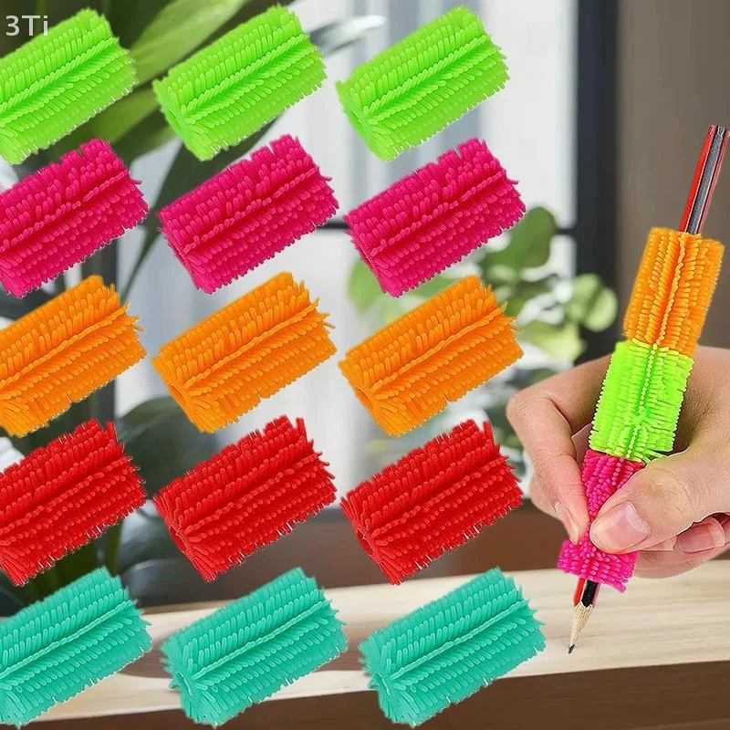 Deliciosa herramienta de escritura de almacenamiento de bolígrafos de silicona brillante, juguete peludo para aliviar el estrés, ayuda para agarre de lápiz - imagen 5