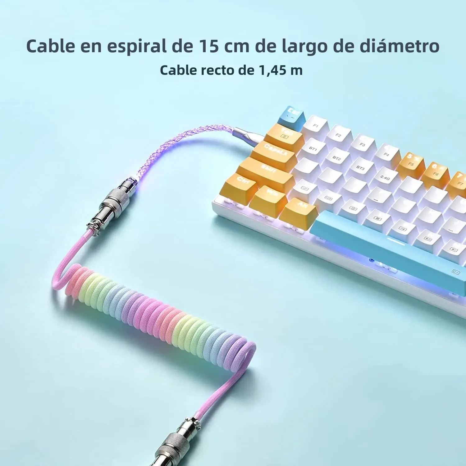 Cable de teclado en espiral de iluminación Cable USB C con línea RGB Cable de teclado mecánico Cable de teclado de aviador de doble manga - imagen 5