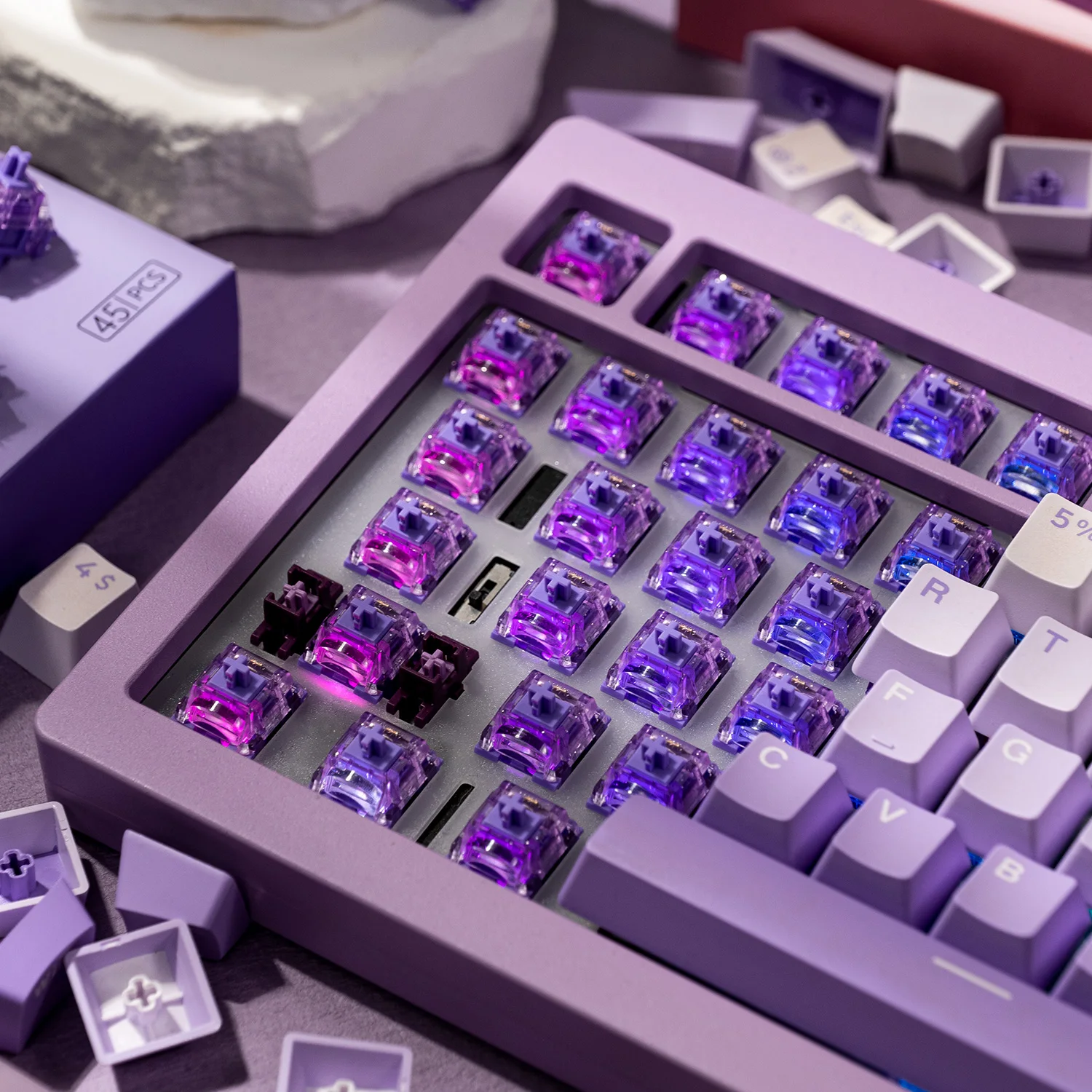 Akko-interruptores Starlit de fábrica, 5 pines, 45gf, interruptor POM lineal de bajo funcionamiento, Compatible con teclado mecánico MX (45 piezas) - imagen 4