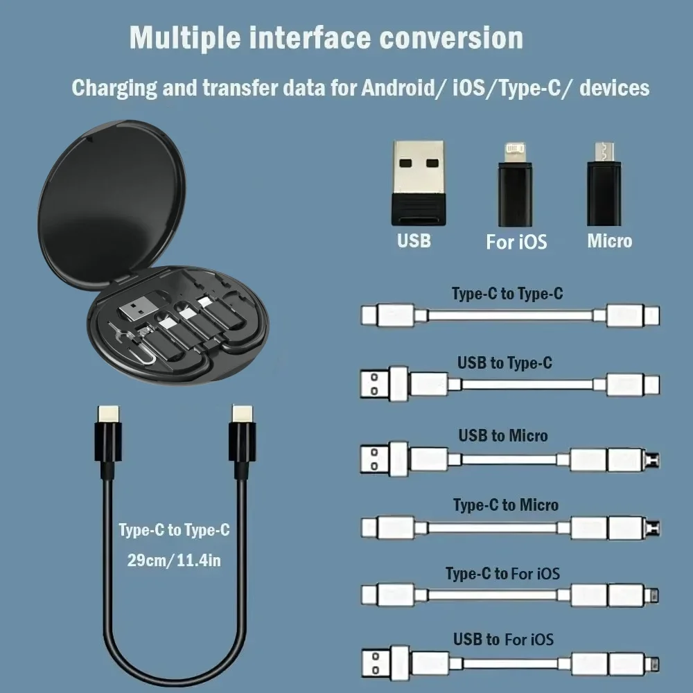 Mini caja de cables de datos, almacenamiento de 60W tipo C a USB C a Micro USB para iluminación, adaptador de carga rápida para iPhone, Samsung, Xiaomi y Huawei - imagen 2