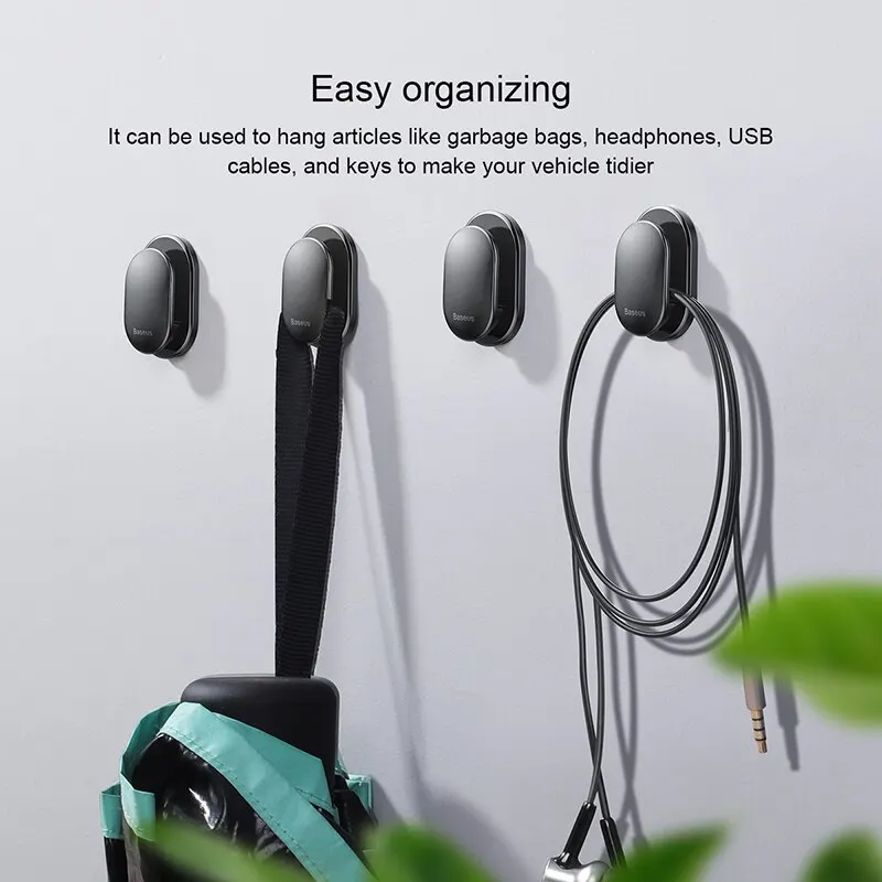 Baseus-organizador de ganchos para coche, almacenamiento de 4 piezas para bolsas, Cable USB, auriculares, llaves, sujetador automático, accesorios de Clip - imagen 2