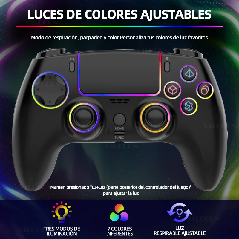 Controlador inalámbrico VILCORN RGB con efecto de luz para P5/P4/PS3/Switch/PC/Steam Deck Gamepad para P5/MAC OS/teléfono móvil - imagen 3