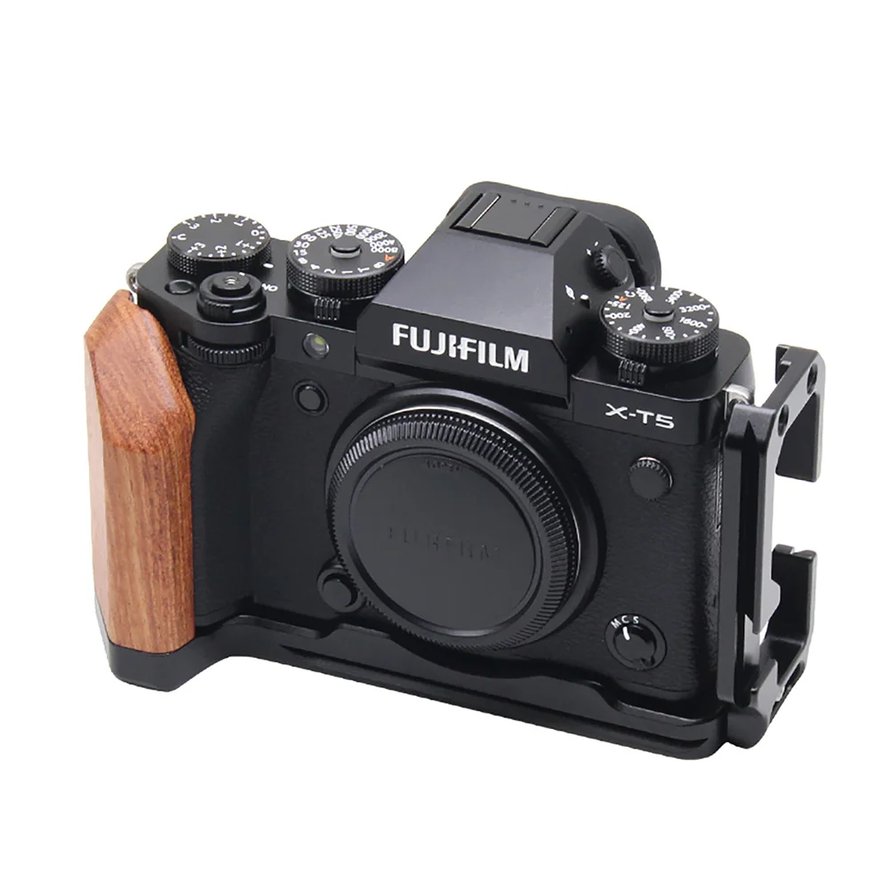 Jaula de cámara para Fujifilm X-T5 DSLR, soporte de placa en L de liberación rápida, plataforma estabilizadora de marco de extensión con agarre de madera de zapata fría - imagen 4