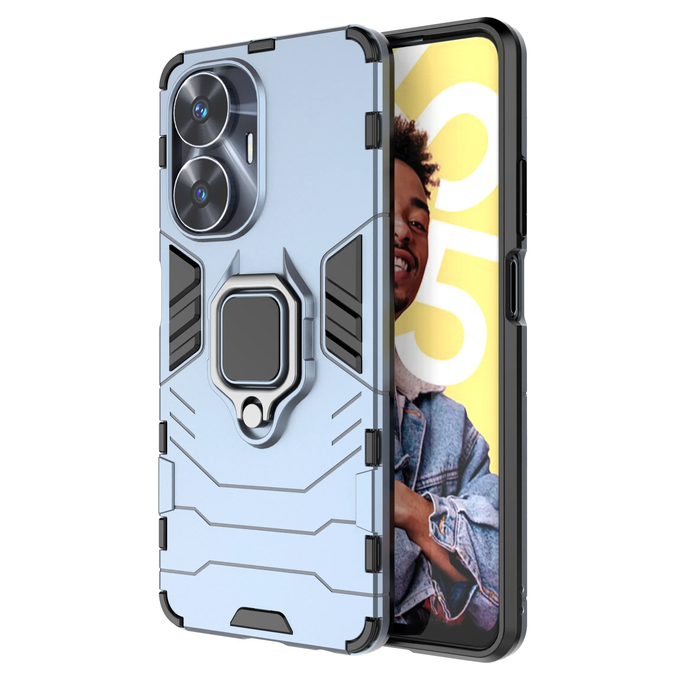 Funda armadura a prueba de golpes para Realme, 11, Pro Plus, silicona suave + soporte de anillo de Metal para PC, funda trasera de teléfono para Realme, Narzo, 60Pro, 60X - imagen 5