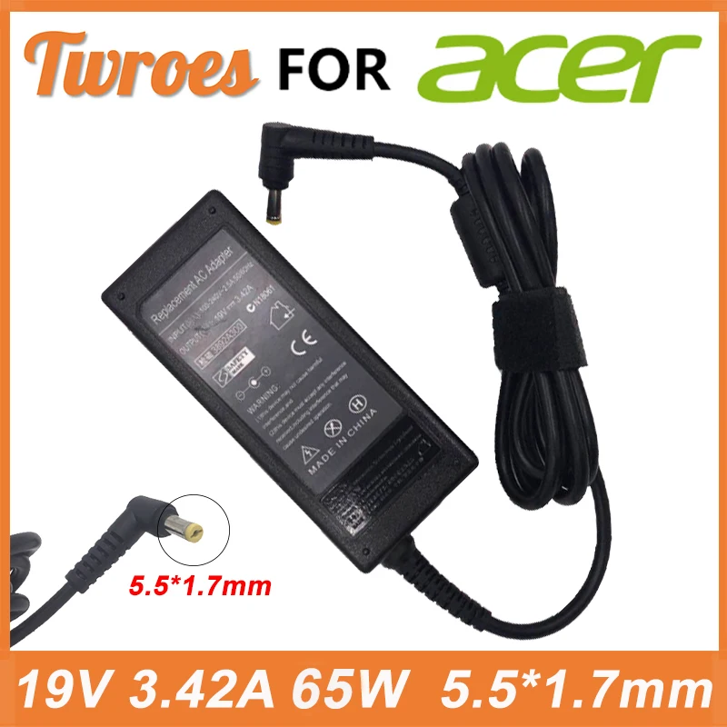 Fuente de alimentación para portátil Acer Aspire, adaptador de 19V, 3.42A, 65W, 5,5x1,7mm, 1410x1680mm, 3000, 5315, 5630, 5735, 5920, 5535, 5738, 6920
