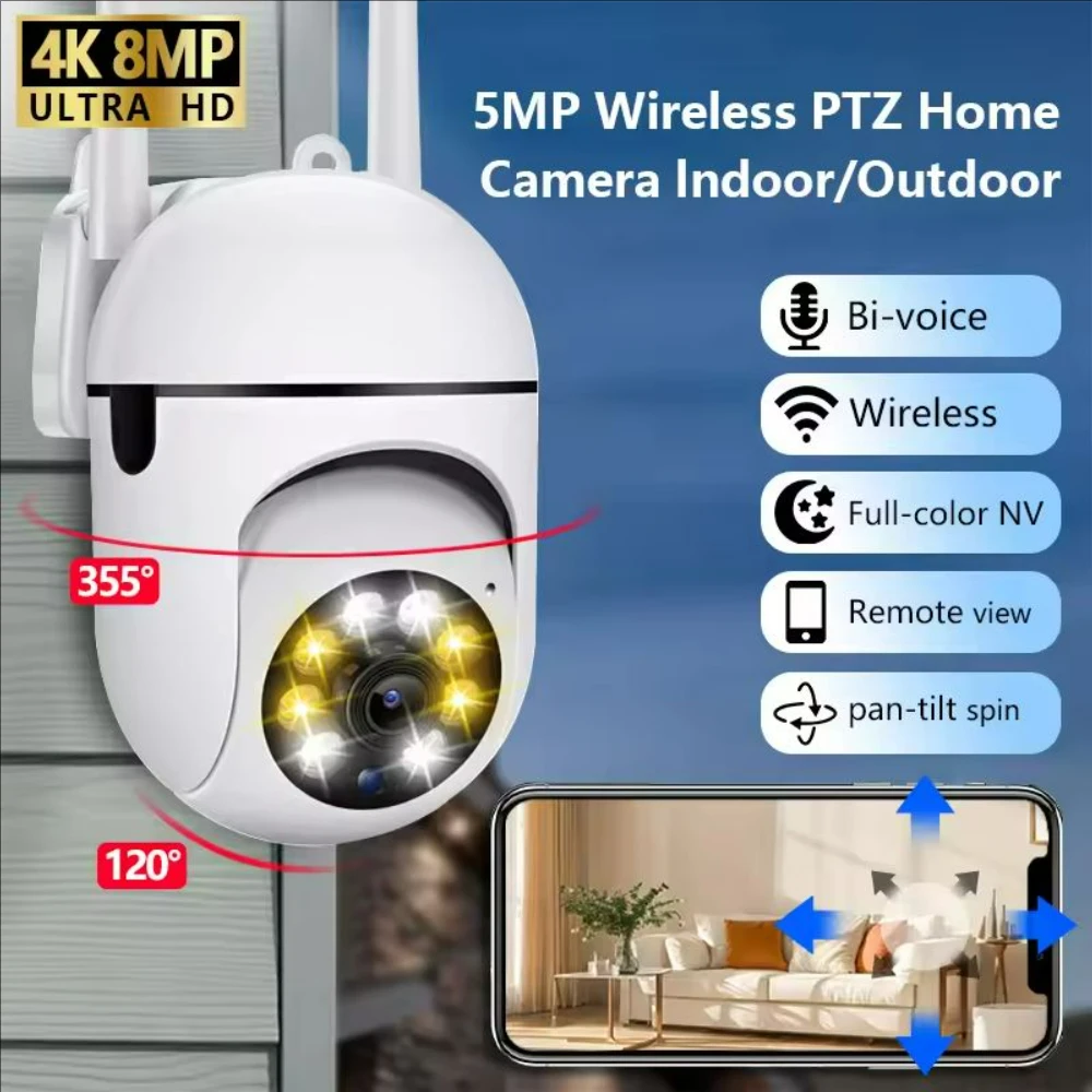 Cámara IP Wifi de 5MP, visión nocturna en Color, seguimiento automático al aire libre, cámara de vigilancia de seguridad CCTV PTZ inalámbrica, cámara de vida inteligente - imagen 3