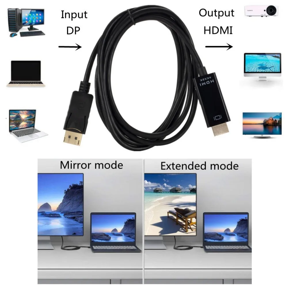 Cable Compatible con DisplayPort a HDMI de 1,8 M, adaptador 4K DP a HDMI, puerto de visualización, convertidor de Audio y vídeo para PC, Monitor de proyector HDTV - imagen 4