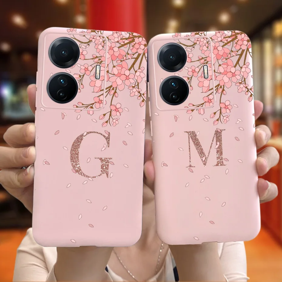 Funda de silicona suave para Vivo S15e T1 IQ00 Z6 Pro, funda de lujo con letras y corona de flores para Vivo T1 Pro, T1 T 1 5G (SnapDragon 680) - imagen 2
