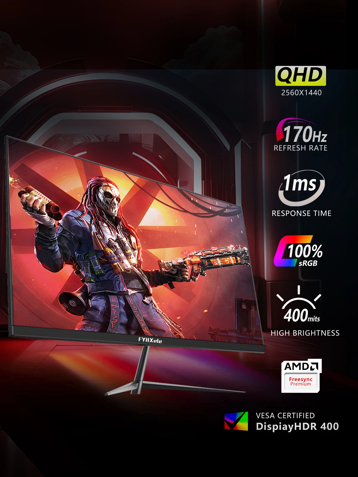 Monitor de 27 pulgadas 170hz 2K pantalla para juegos 1ms ADM-FreeSync 8 bits 99%sRGB IPS pantalla LED de escritorio HDMI DP HDR400 - imagen 2