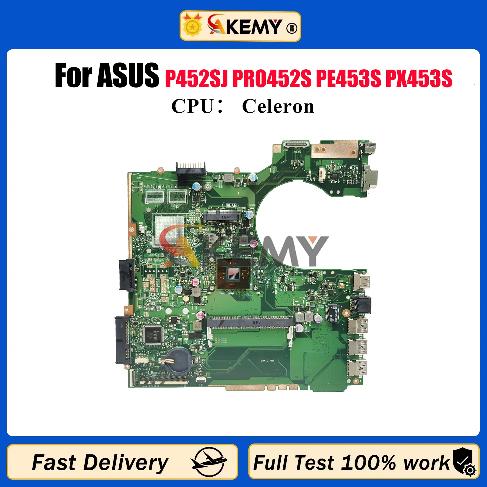 Placa base para ordenador portátil P452SA para ASUS P452S PRO452S PE453S PX453S P452SA P452SJ placa base para portátil con CPU Celeron 108% pruebas OK