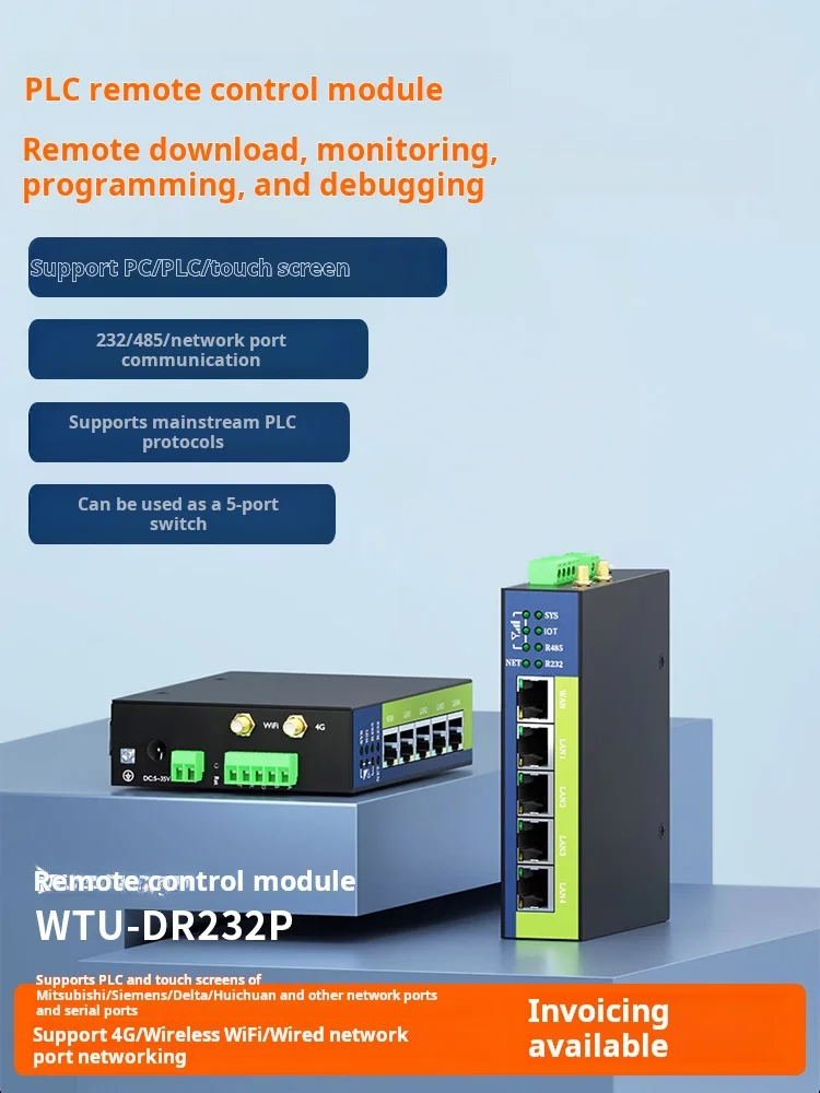 Hiwooya WTU-DR232P: puerta de enlace inalámbrica industrial PLC con WiFi/4G, VPN y datos en la nube - imagen 2
