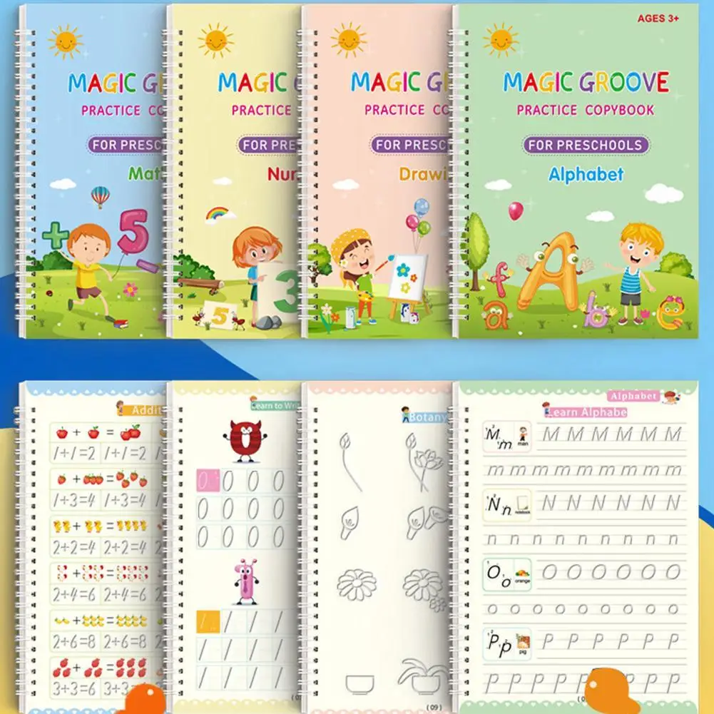 Cuaderno 3D reutilizable para niños, cuadernos de escritura a mano con números de caligrafía de 0 a 10 años, bolígrafo para preescolar, caligrafía para niños en inglés Ve Y6Y4 - imagen 2