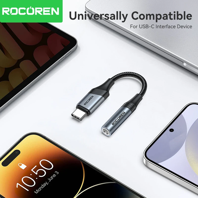Rocoren USB C a 3,5mm Jack Dac Cable de Audio macho a hembra adaptador de auriculares tipo C a 3,5mm convertidor para teléfono Samsung Xiaomi - imagen 5