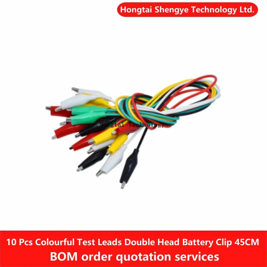 Cables de prueba coloridos, Clip de batería de cocodrilo de doble cabeza, 45CM, puente eléctrico de prueba de bricolaje, 10 piezas