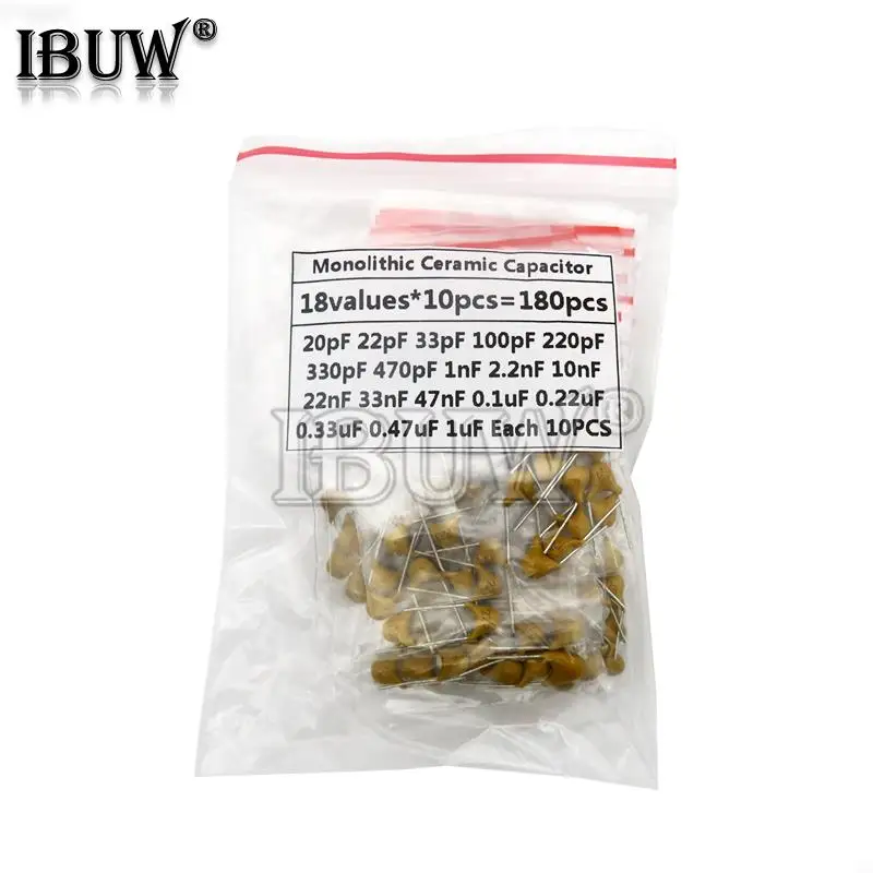 Condensadores monolíticos, Kit surtido de condensadores cerámicos monolíticos 20 pf-105 (1UF), 50V, 18 valores x 10 unidades = 180 piezas - imagen 2