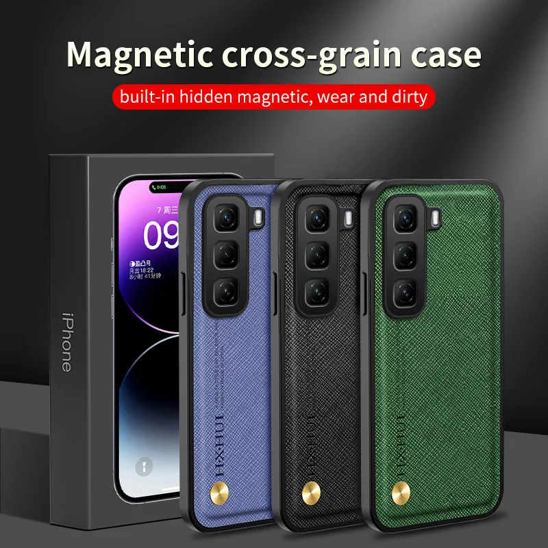 Funda para Infinix Hot50 Pro + patrón cruzado de moda cubierta magnética de estilo empresarial para coche incorporado para Infinix Hot 50 Pro Plus parachoques - imagen 3