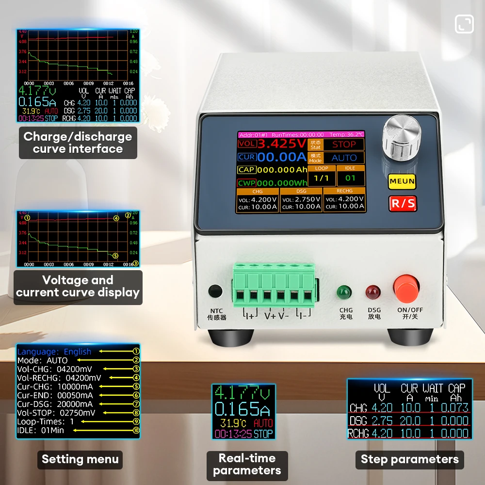 Probador de capacidad de batería integrada, descarga de carga de un solo canal multifunción con pantalla a Color de 2,4 pulgadas, probador de carga electrónica - imagen 3