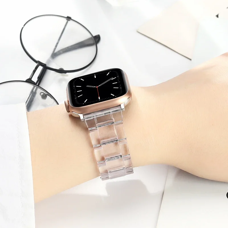 Correa transparente para apple watch band 41-45mm-42-46mm-40mm-44mm 38mm pulsera de eslabones iwatch serie 8 7 6 5 4 SE 9 10 ultra 2 49mm