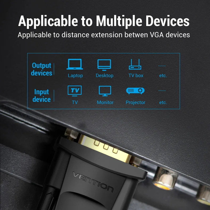 Vention-Cable de extensión VGA de alta calidad, extensor macho a hembra de 1m, 1,5 m, 2m, 3m, para Monitor de proyector de ordenador, 5m - imagen 4