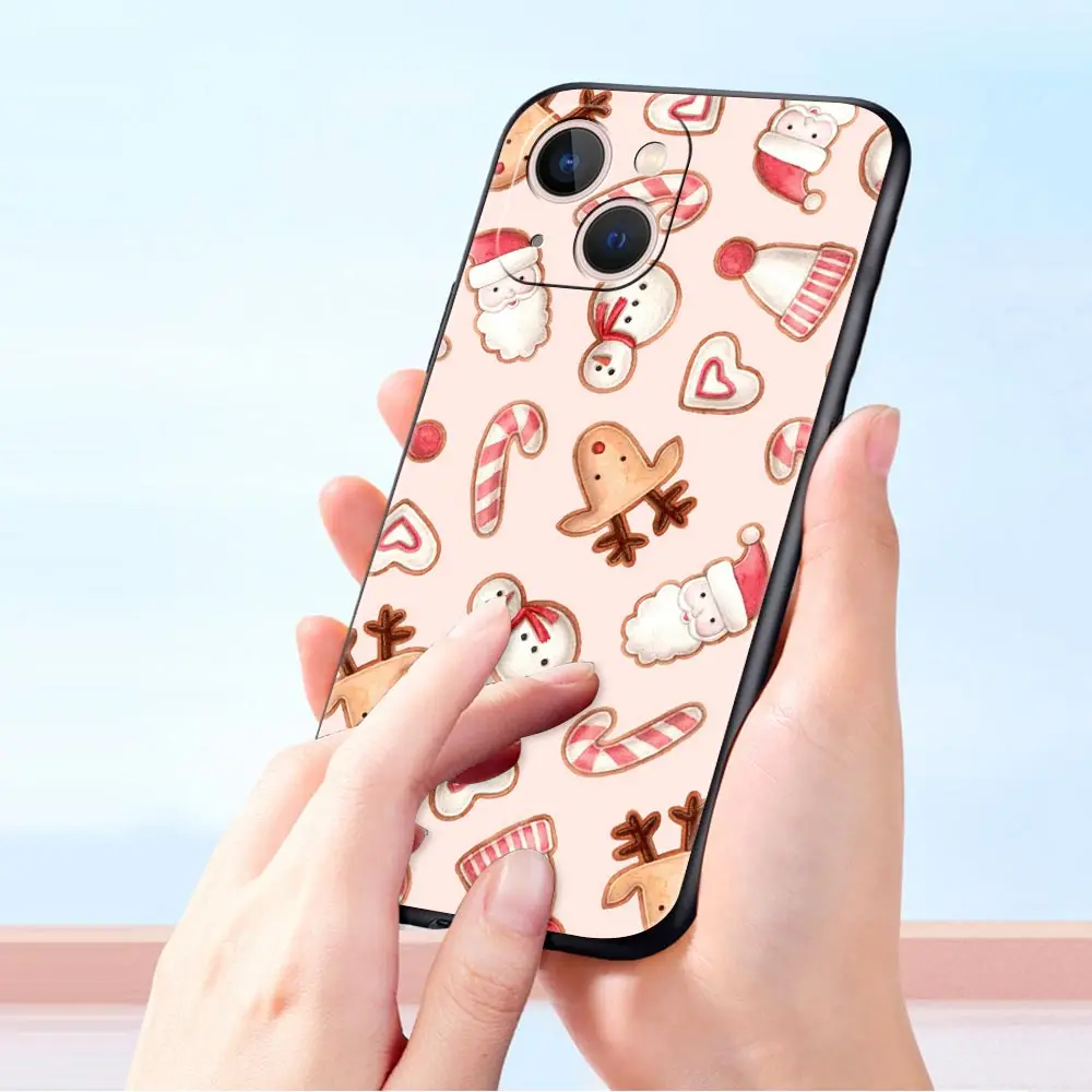 Funda de teléfono de lujo con dibujos navideños para iPhone 17 Air 16 Plus 13 15 14 12 11 Pro MAX 7 8 SE, funda negra de TPU suave - imagen 5
