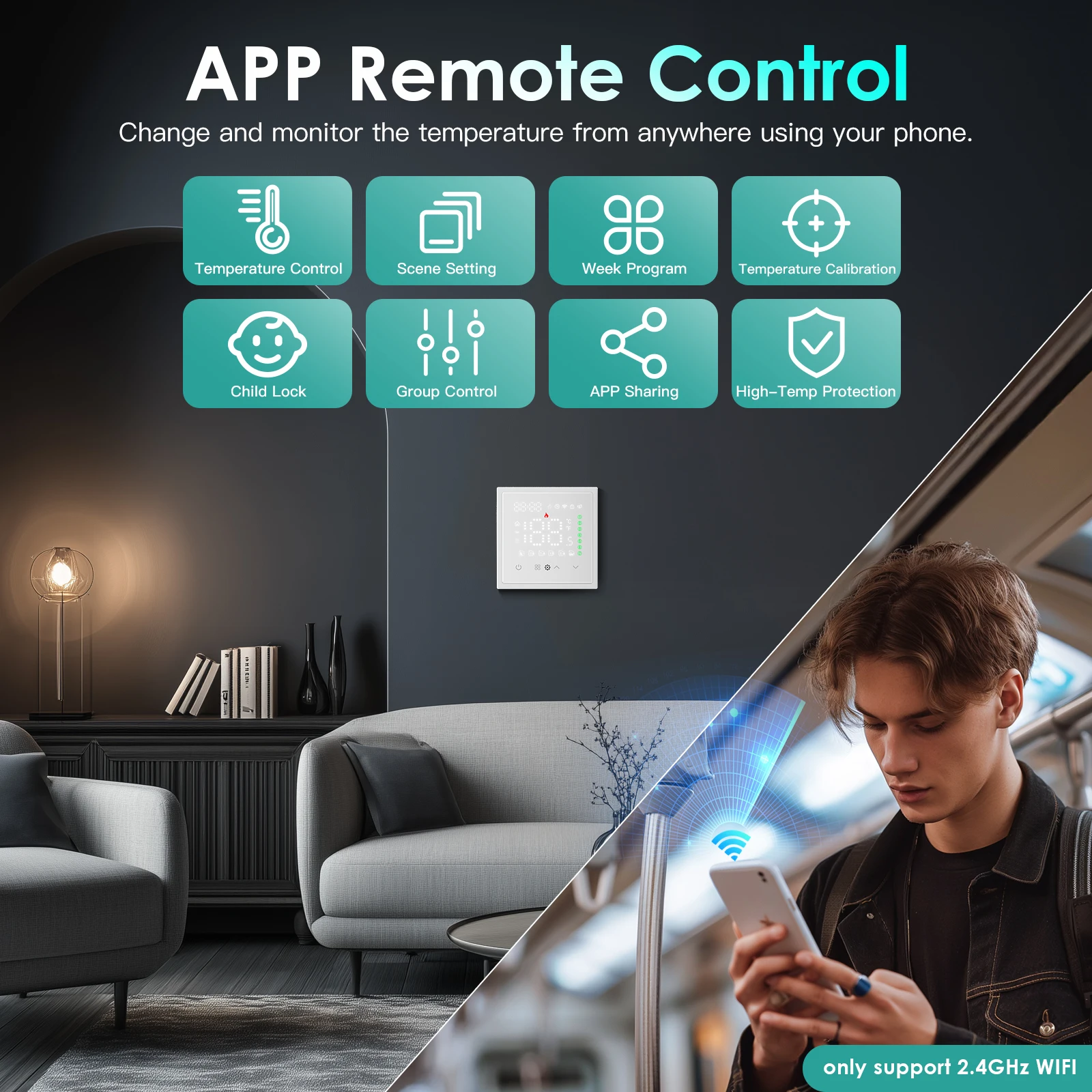 BSEED WIFI calefacción eléctrica caldera de agua termostato inteligente con enchufe compatible con Alexa Google controlador de temperatura marco de plástico - imagen 2