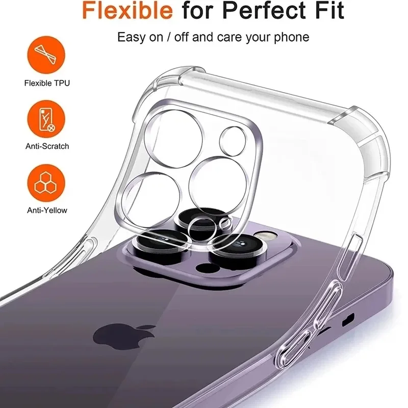 Funda de teléfono de silicona transparente de lujo a prueba de golpes para iPhone 17 16 15 14 13 12 11 Pro Max Mini X XR Xs 7 8 Plus cubierta trasera transparente - imagen 2