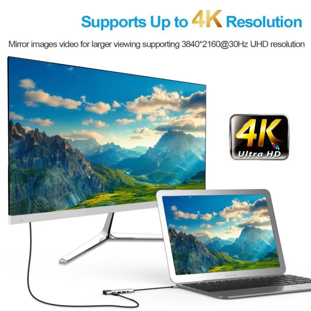 Adaptador 5 en 1 USB C Hub tipo C a 4K HD con red RJ45, adaptador de puerto de cargador Lan Ethernet de 1000M para Macbook Pro - imagen 3