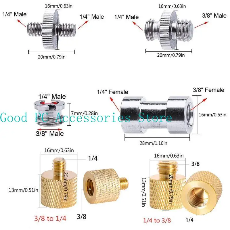 22 Uds 1/4 pulgadas macho a 1/4 "3/8" macho adaptador de tornillo roscado de Metal convertidor de tornillo de trípode para cámara DSLR trípode monopié