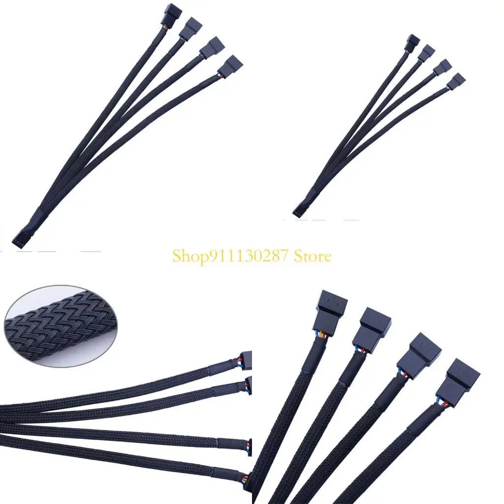 J1HC 27cm divisor ventilador PWM 4 vías manga negra 4 pines 4 pines 4 pines Cable extensión del ventilador
