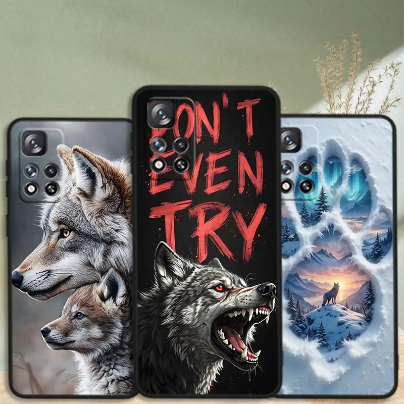Funda con patrón de arte de lobo para Xiaomi Redmi Note 14 14S 13 12S 12R 12T Lite Pro Plus Max 5G 4G funda de teléfono negra
