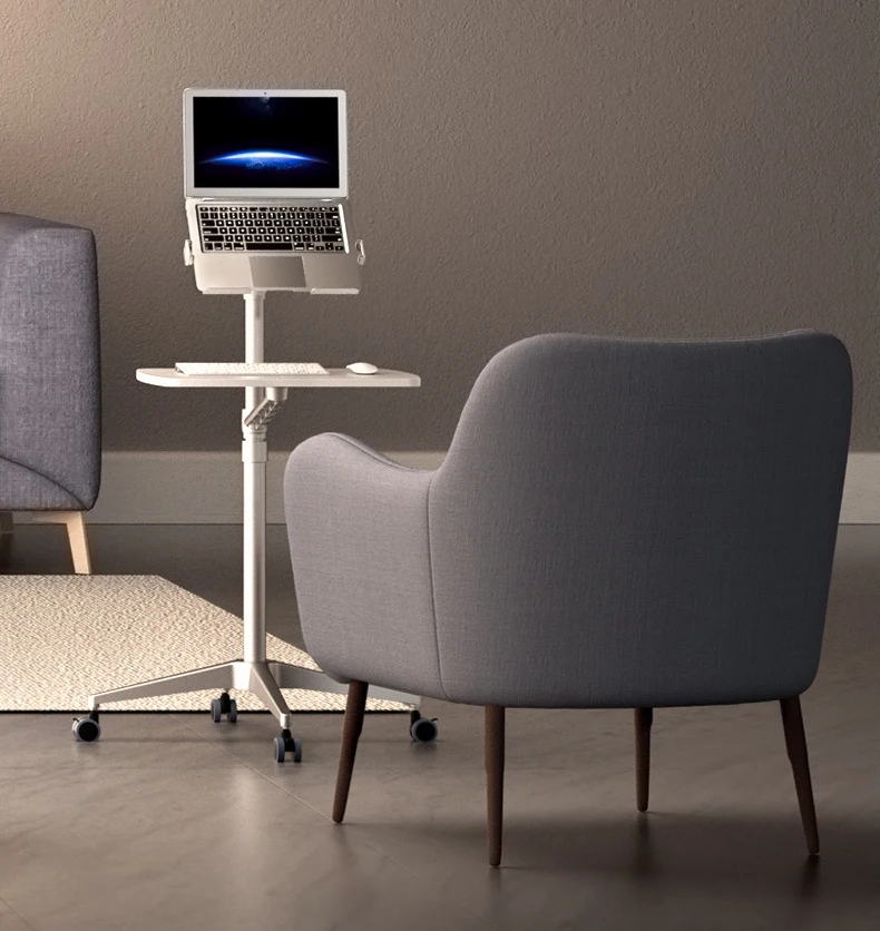 UT-2 Full Motion 2 en 1 soporte de suelo para ordenador portátil Monitor soporte para teclado ajuste de altura escritorio móvil para portátil Oficina en casa - imagen 2